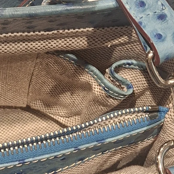 EUC Dooney & Bourke Teal Ostrich Leather 2-Way Medium Top Handle Satchel OS - Picture 13 of 16